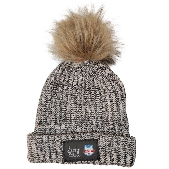 Love Your Melon Accessories - "Love Your Melon State of Hockey" Gray Beanie Cap Hat w/ Removable Faux Fur Pom